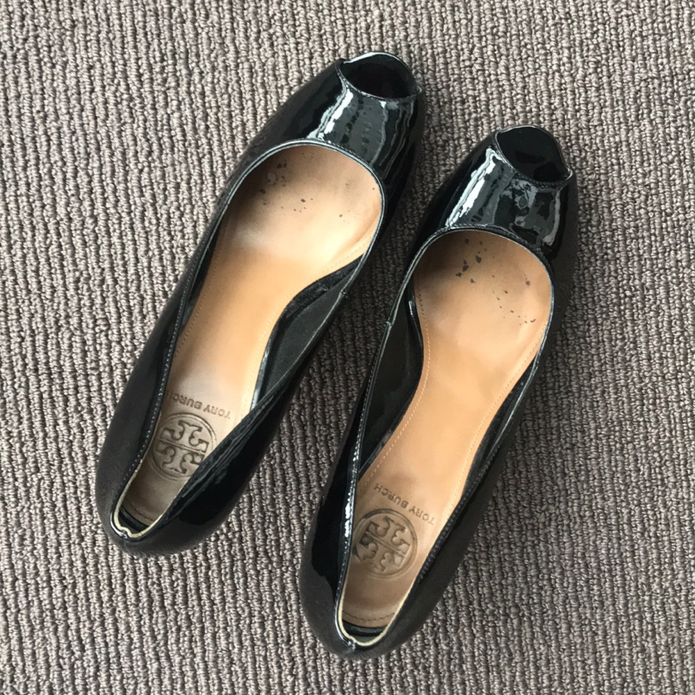 Tory Burch Patent Leather 2.5 Inch Peep Toe Heels